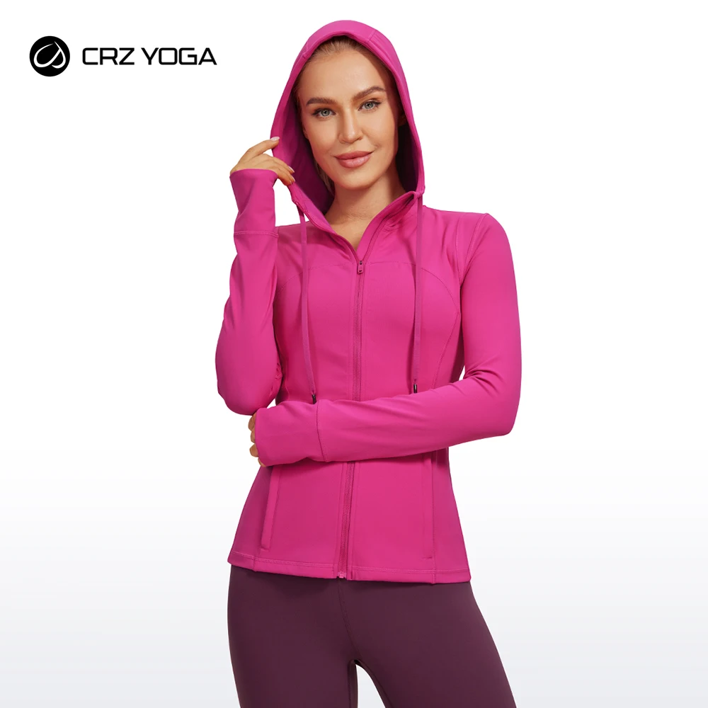 CRZ YOGA Butterluxe Womens Hooded Workout Jacket - Zip Up Athletic Running Jacket with Back Mesh Vent & Thumb Holes