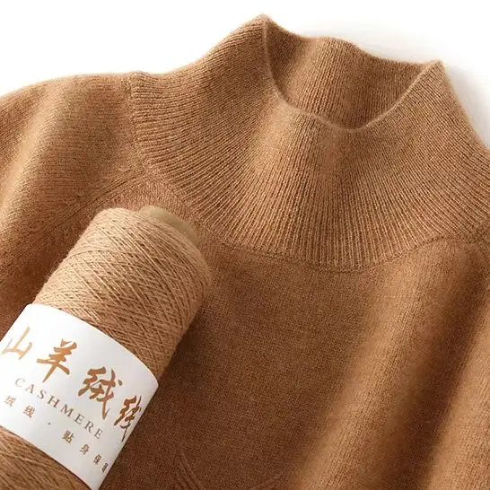 

Double stranded thick cashmere sweater women's half high neck Korean version long sleeved cashmere sweater knitted base sweater