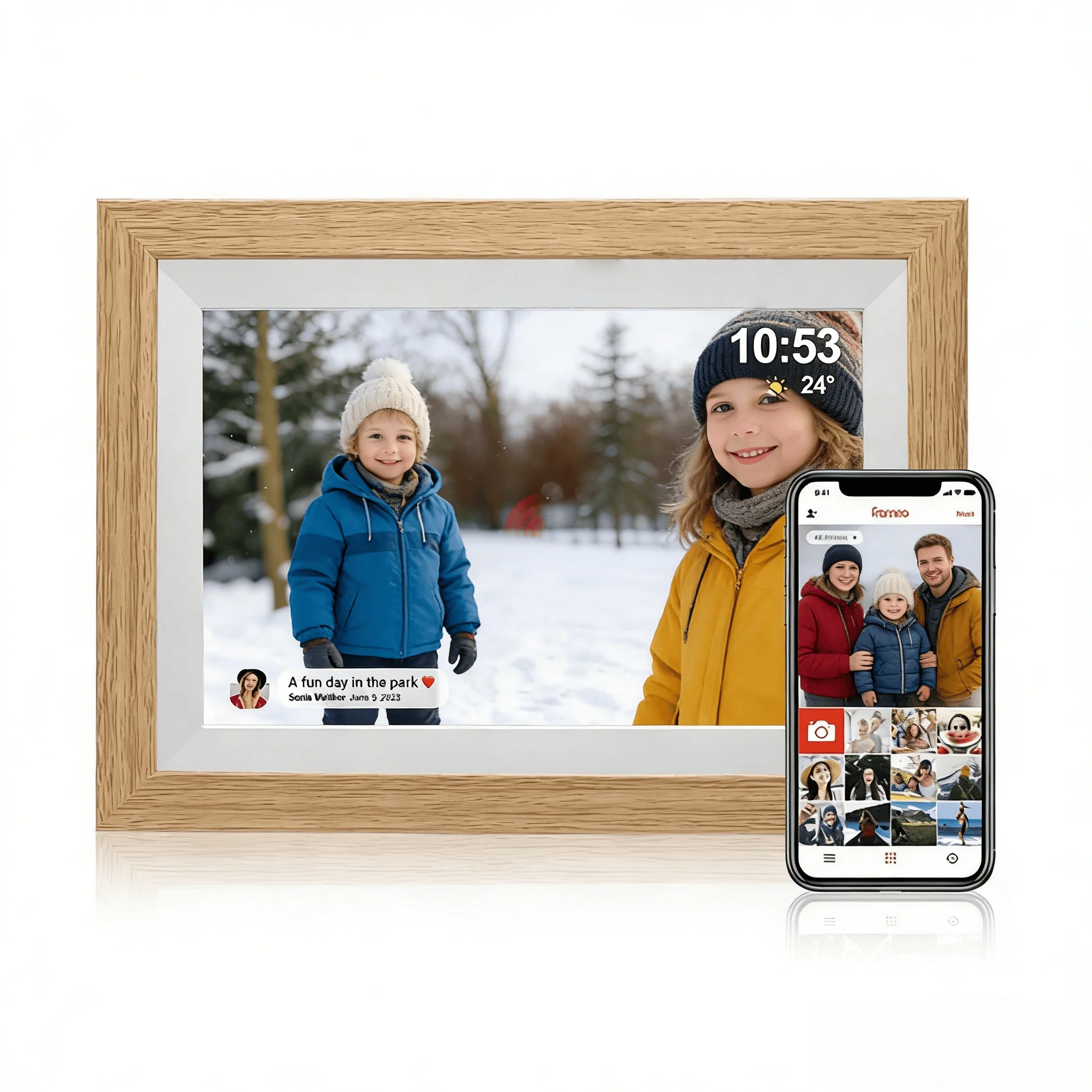 

Оптовая продажа цифровых фоторамок 10,1 дюйма с IPS HD-дисплеем 1280x800, управлением через приложение, 16 ГБ памяти, облачным хранилищем и Wi-Fi.