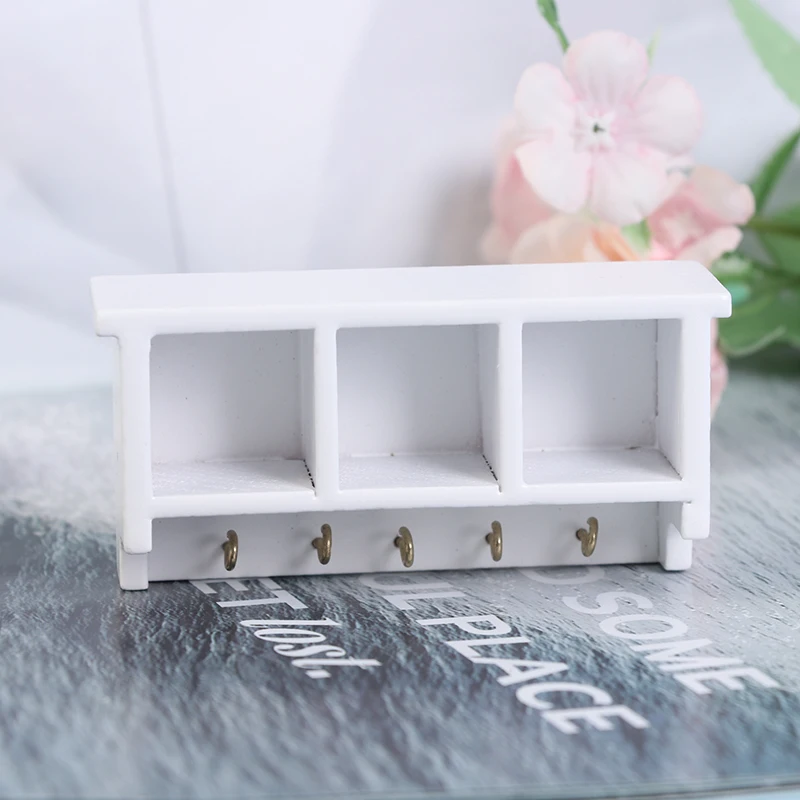 1/12 Dollhouse Miniature Kitchen Wall Mounted Shelf Rack Cabinet Hanger Hook Dollhouse Kitchen Decoration Accessories