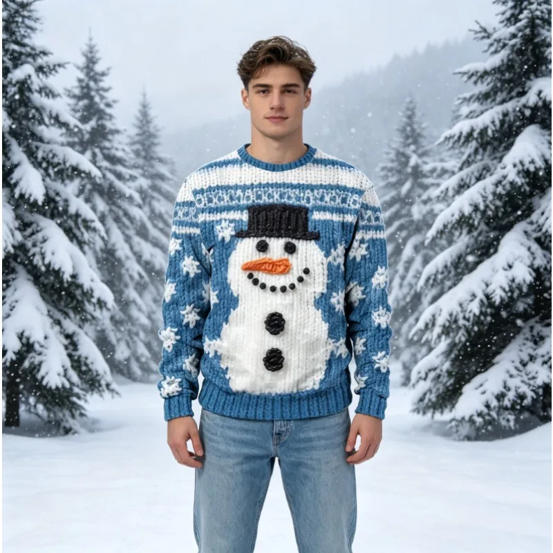 Men Women Crew Neck Multi Pattern Winter Christmas Party Knit Look Print Long Sleeve Sweatshirt Unisex Casual Pullover