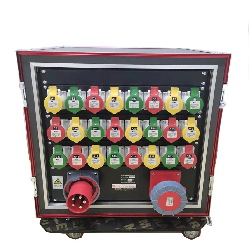 24-Way 16A Waterproof Power Distro Large Screen LED Stage Lighting Audio Power Distribution Cabinet with Flight Case