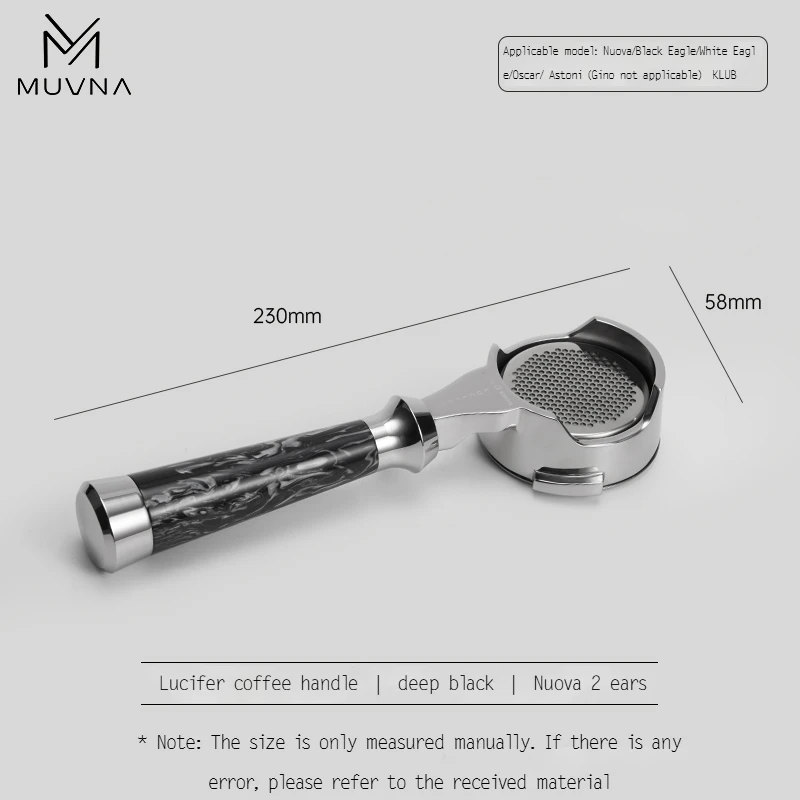 MUVNA Espresso bodemloze portafilter Lucifer-serie, naakte portafilter met mand, geschikt voor E61/Nuova/Delonghi/Breville-machines
