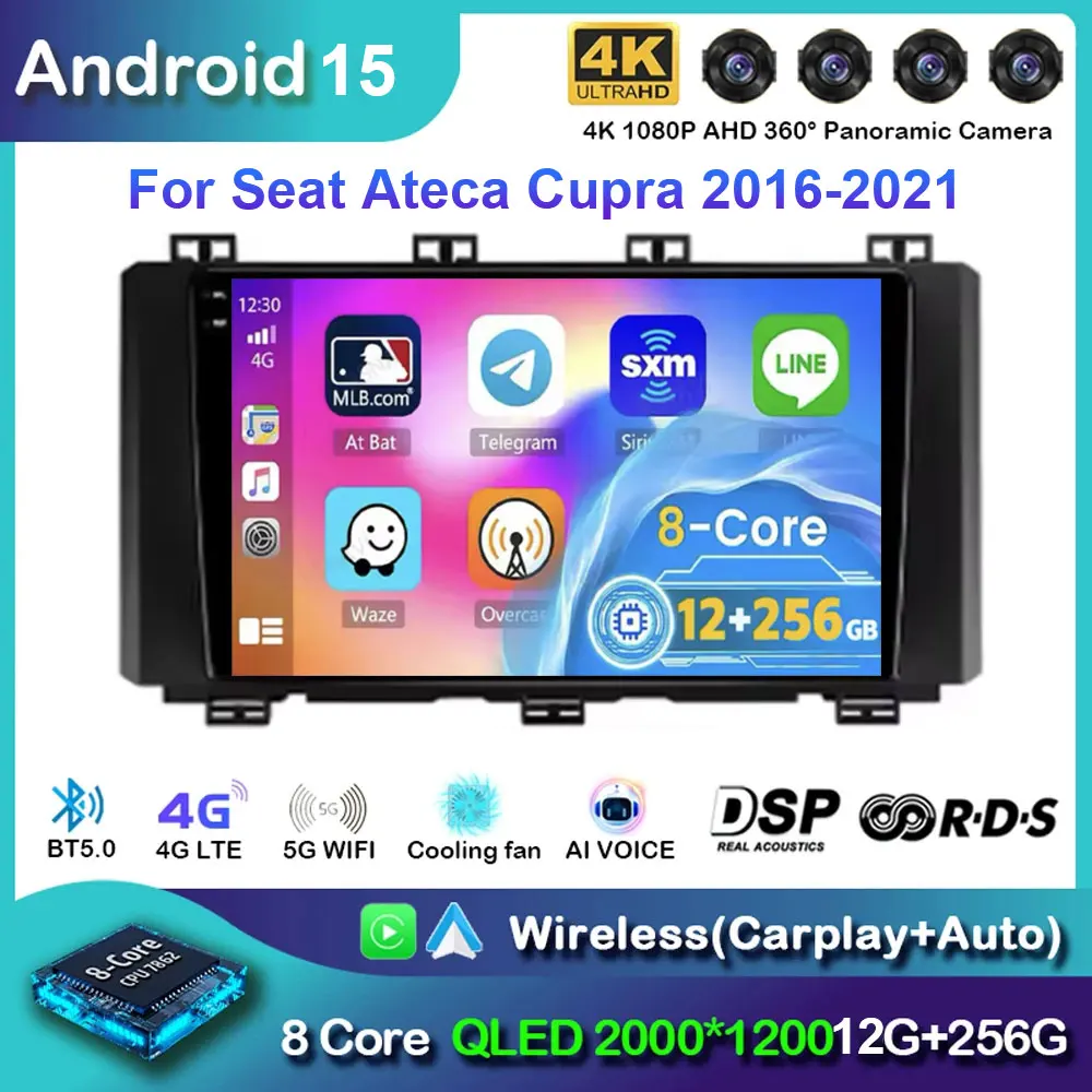 

Android 15 Carplay Auto Car Radio WIFI 4G Multimedia Video Player Navigation For Seat Ateca Cupra 2016-2021 GPS 2 din DVD Stereo