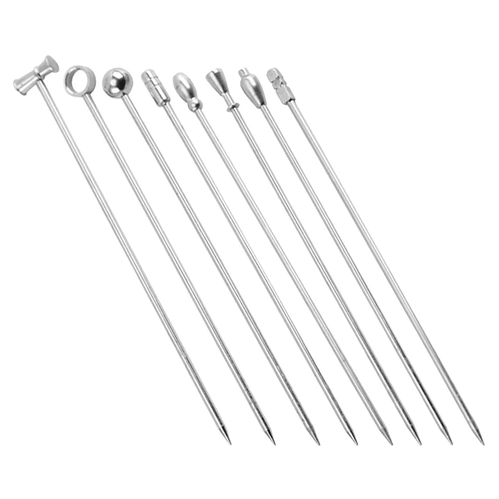 8 Pcs Metal Fruit Needle Cocktail Stirrers Fine Toothpicks Swizzle Sticks for Cocktails Stainless Steel