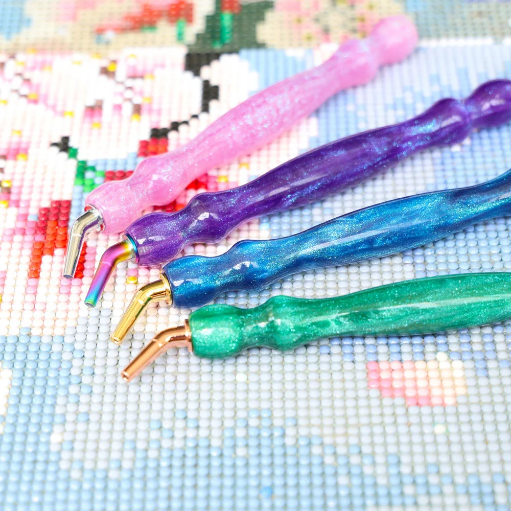 Purple 5D DIY Diamond Pen Set Resin Diamond Painting Tool Point Drill Pen With Thread Multifunctional 6 Metal Pen Heads And Clay
