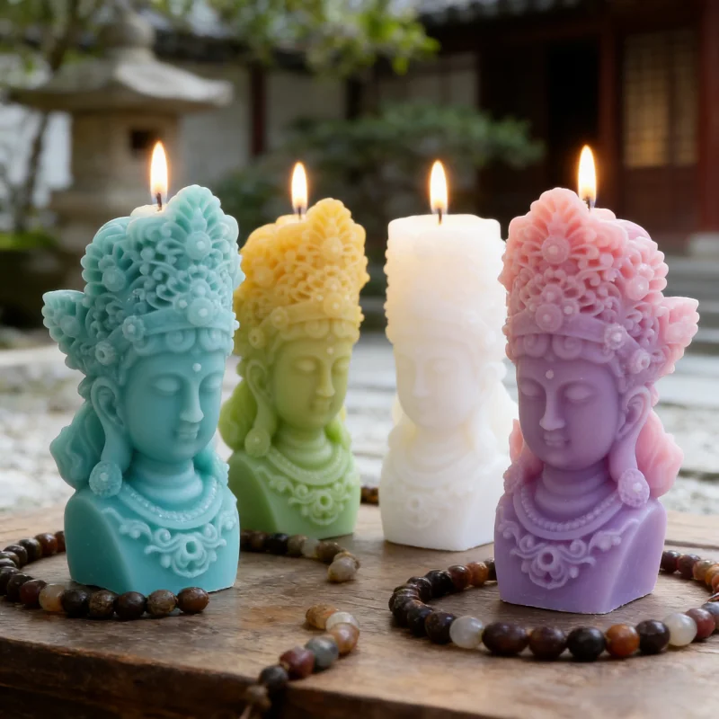 Buddhist Guanyin Silicone Candle Mold, 3D Oriental Deity Bust Wax Mold for DIY Candle Soap Resin Plaster Craft