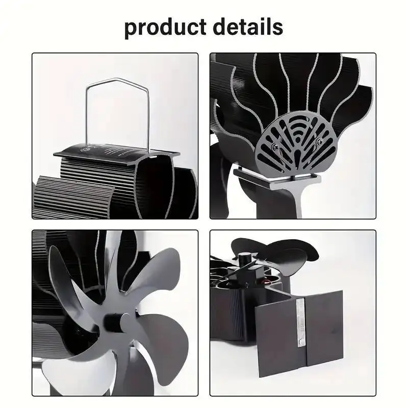 تعمل بالطاقة 6 شفرات الموقد الخشب الموقد صديقة للبيئة هادئة غير موقد كهربائي مروحة لتوزيع الحرارة بكفاءة #5