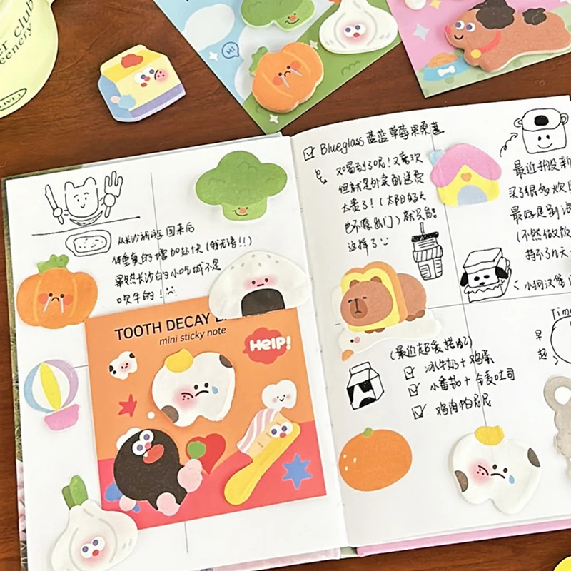 90Sheets Cartoon Kawaii Special-shaped Sticky Notes Aesthetic Decorative Notes N Times Sticky Reading Labels School Supplies