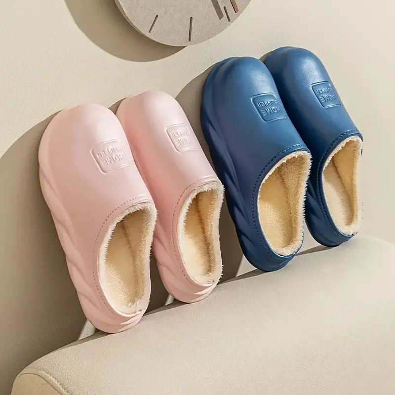 Men's Soft Plush Cozy House Slippers Waterproof Anti-skid Slip-on Shoes With Fuzzy Lining For Indoor Walking Autumn And Winter