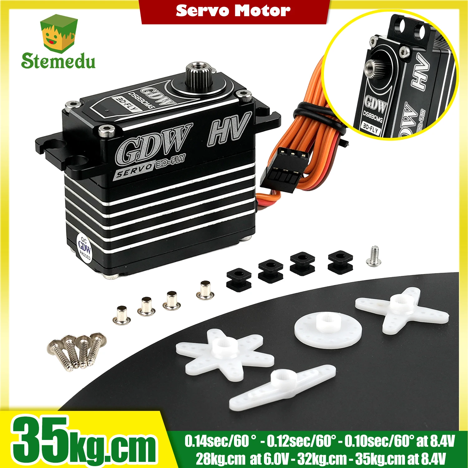 

DS830MG Digital Servo 35kg High Torque - GDW Coreless Motor Steel Gear for RC Car/Fixed Wing/Turbojet/Drones/Robot DIY