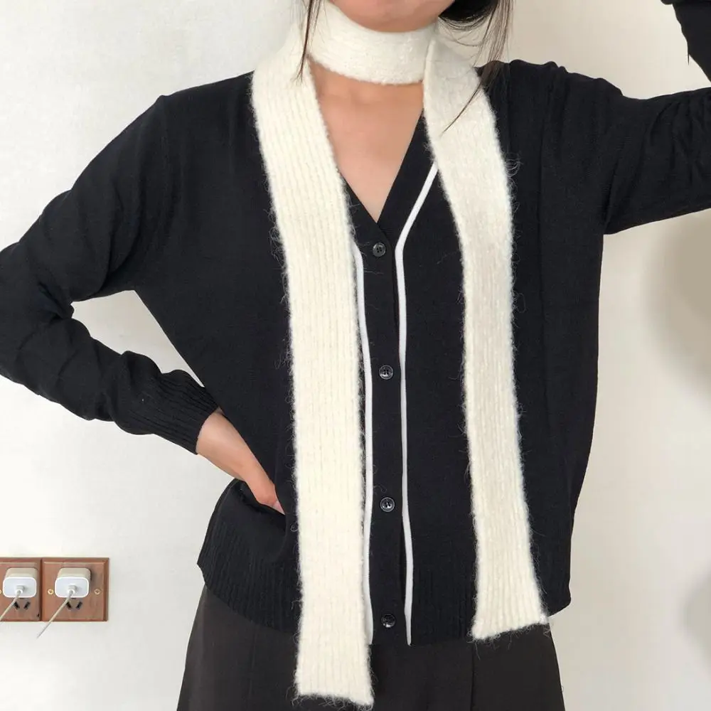 Solid Color Wool Shawl Y2K Collocation Clothing Accessories Knitted Scarf Korean Style Ribbon Long Narrow Scarves Autumn/Winter