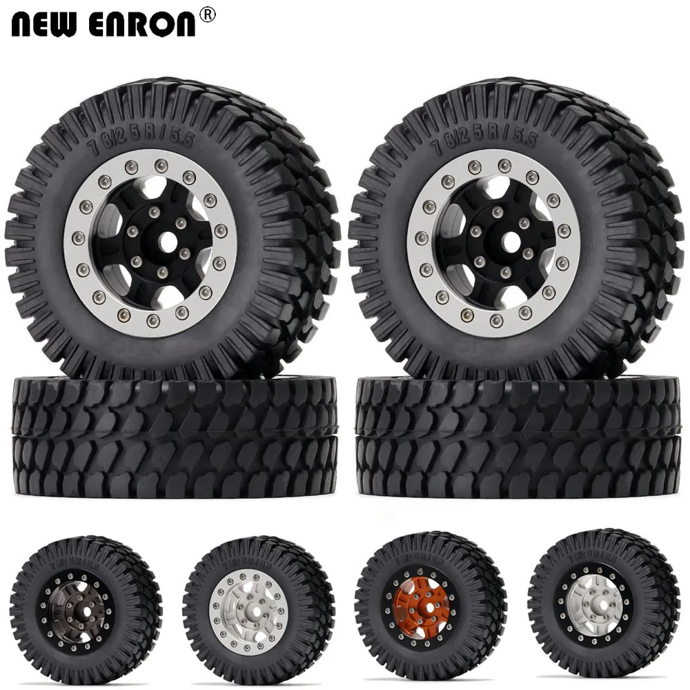 NEW ENRON 1.55inch Alloy 6 Spokes Beadlock Wheels Hub & Rubber Tires 4Pcs for RC Car 1:10 TF2 TAMIYA CC01 LC80 Jimny Axial 90069