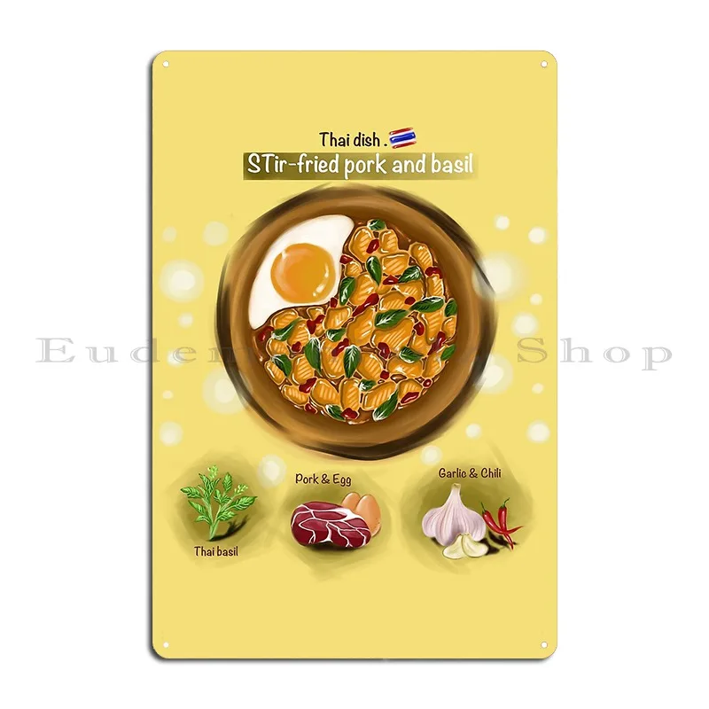 Stir Fried Pork And Basil Metal Plaque Poster Living Room Cinema Vintage Pub Design Tin Sign Poster