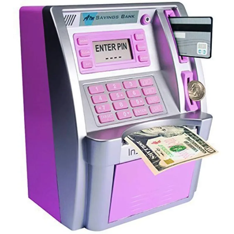

Upgrade Smart Deposit Coins Bank ATM Toys Children's Real Money Debit Card PIN Piggy Bank Savings Box