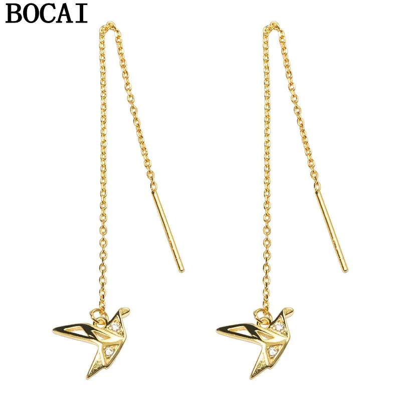BOCAI NEW S925 Silver Simple And Fashionable Wish Making Thousand Paper Crane Ear String Earring