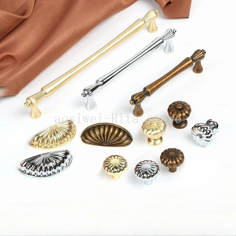 

Modern Luxury Zinc Alloy Silver Drawer Knob Furniture Hardware Kitchen Cabinets French Retro Gold Pull Handle