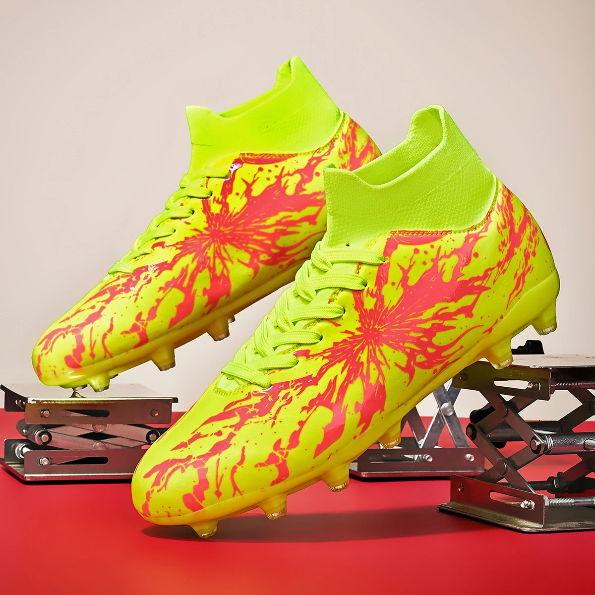 Adult AG FG Football Cleats Lightweight Anti Slip Long Spikes Soccer Shoes Wear Resistant Outdoor Grass Pitch Footwear