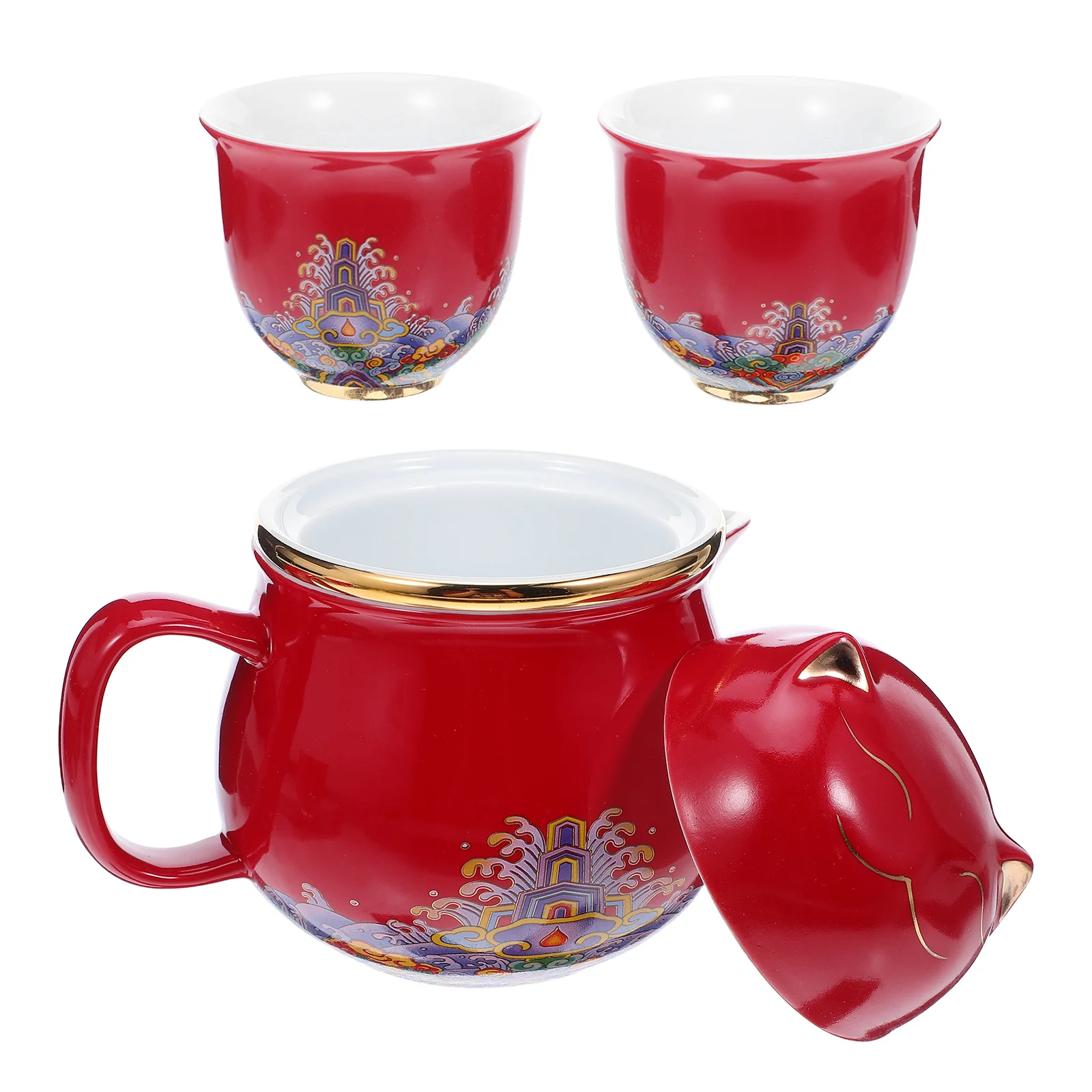 

1Set Lucky Cat Gold-Accented Porcelain Gongfu Tea Set Ceramic Teapot Cup Set Portable Travel Office Cat Coffee Mug