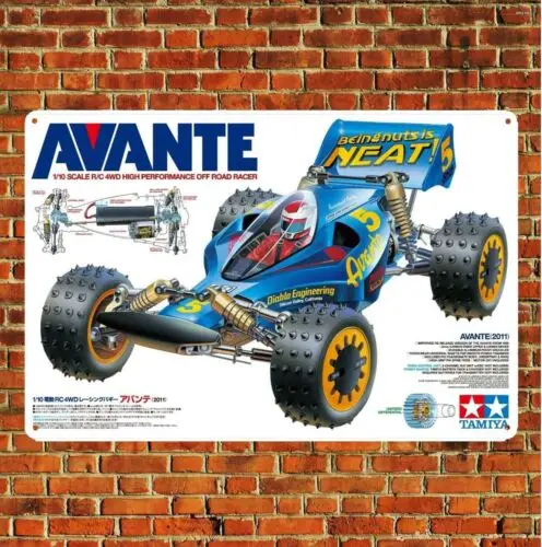 Metallposter Vintage RC-Auto Blechschild Plakette Tamiya Avante Buggy Boxart - Aluminium