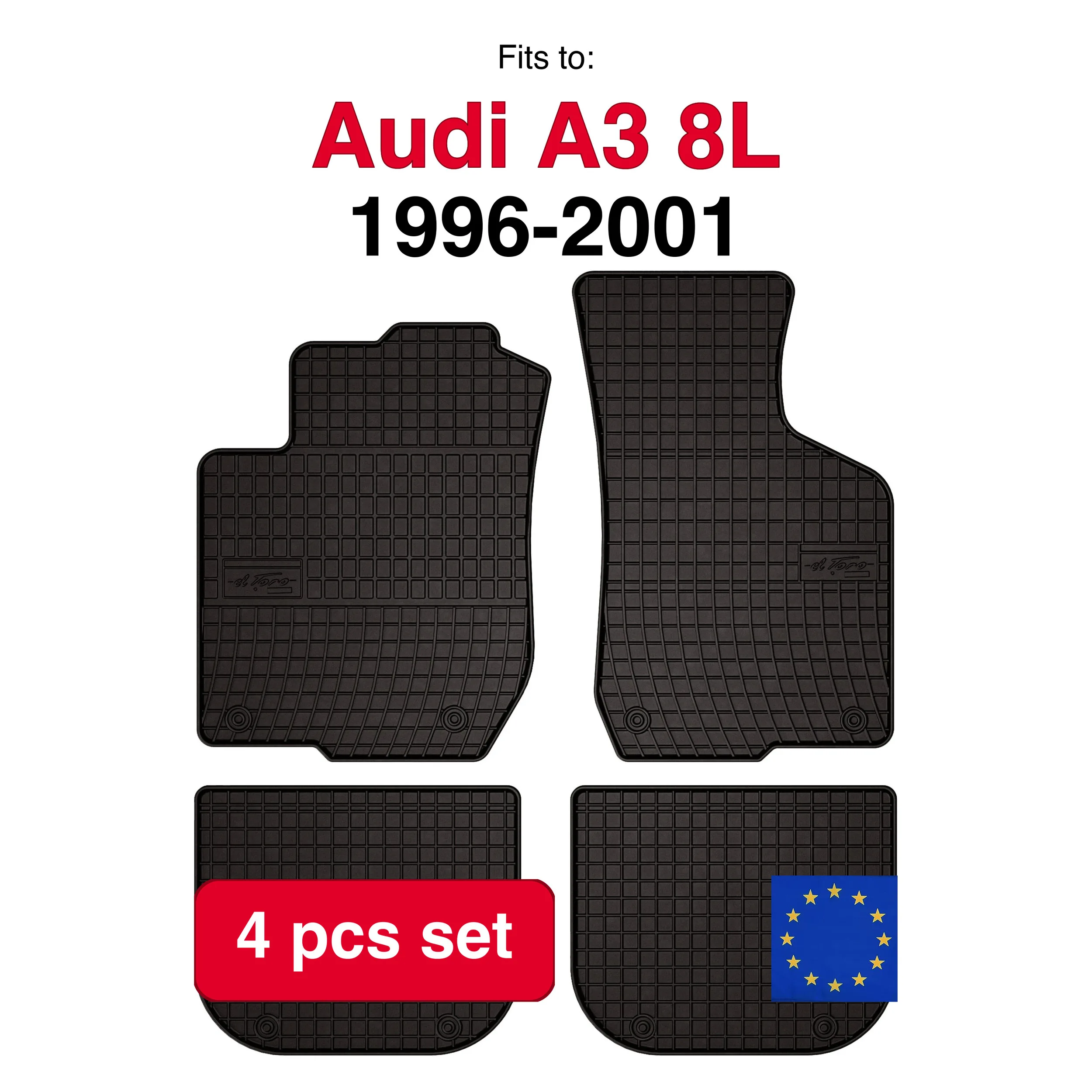Image of Gummi-Fußmatten für Audi A3 8L Schrägheck (1996–2001) – schwarze Passform (4 Stück)