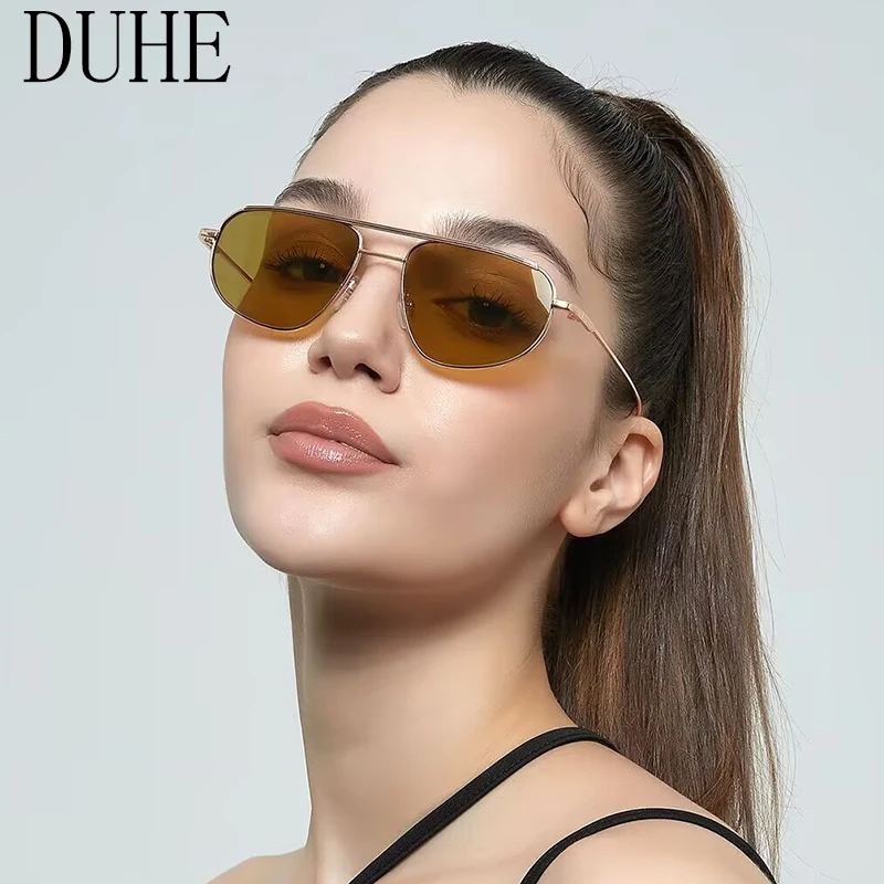 Double beam alloy frame sunglasses new oval trendy sunglasses fashionable men and women travel sunglasses for couples UV400