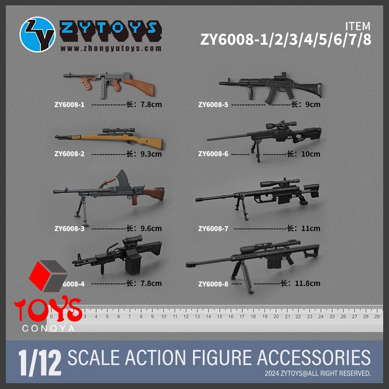 In Stock ZYTOYS ZY6008 1/12 Weapon Set M1928 98K Sniper Rifle Bren MK43 AK74M MK13 M200 Model for 6'' Soldier Action Figure Body