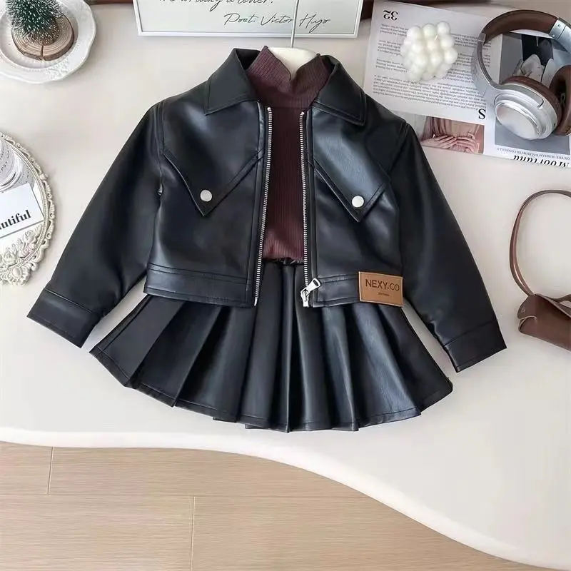 Girls Faux Leather Biker Jacket – Trendy Stylish Outerwear Coat for Toddlers & Kids Baby Girl Winter Clothes