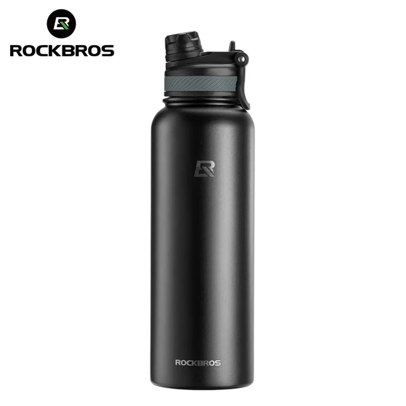 ROCKBROS Lokaler Versand 304 Edelstahlflasche 1L Große Kapazität Thermofahrrad-Wasserflasche Rutschfester Griff Tragbare Temperaturerhaltende Wasserflasche für Fahrradaktivitäten