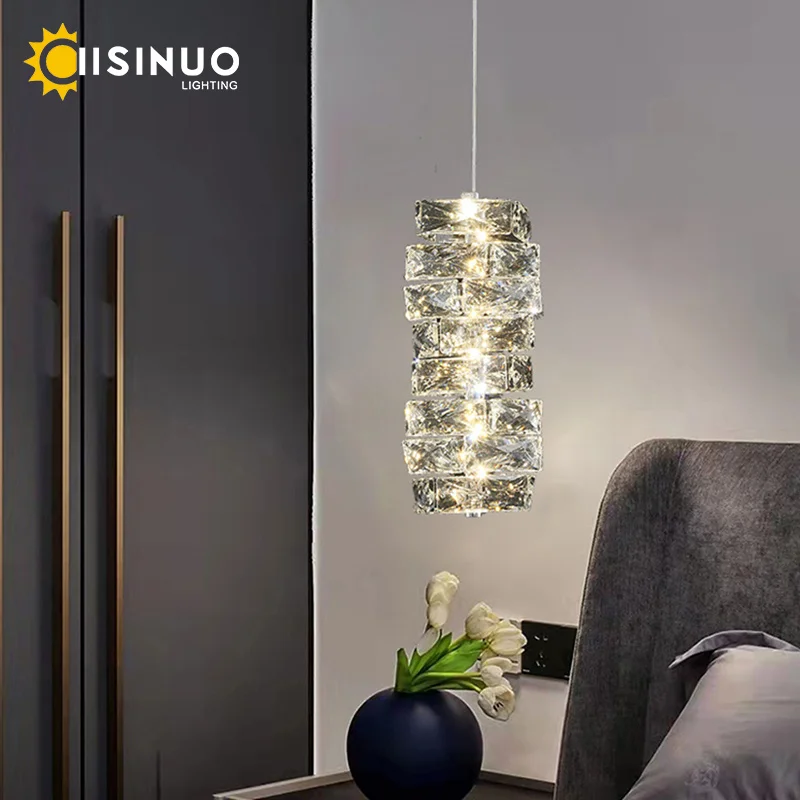 

Luxury Crystal Pendant Lights Minimalist Single-Head Handcrafted Small Ceiling Lamp with Adjustable Chain for Bedroom Bar Dining