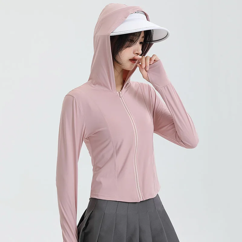 Xpqbb Long Sleeve Sports Jacket Women Zip Fitness Yoga Gym Top Outdoor Sun protection Activewear Running Coats Workout Clothes