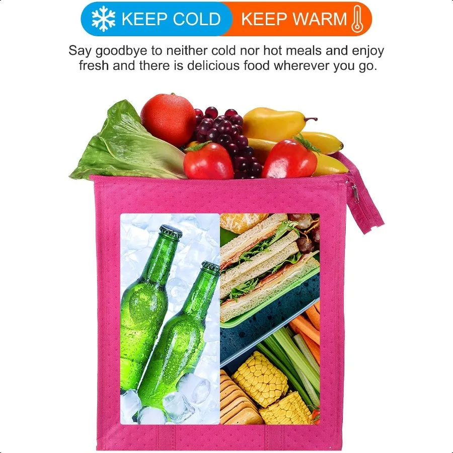 Paquete de 6 bolsas de comestibles reutilizables aisladas, bolsas para llevar aisladas de 13x10x15, bolsas de alimentos con aislamiento térmico no tejido con cremallera Coo