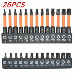 26Pcs Torx Bits Kit Security Tamper Proof Torx Star Bits 1/4 Hex Shank Quick Change Connect Impact-Driver Drill Screwdriver Bits