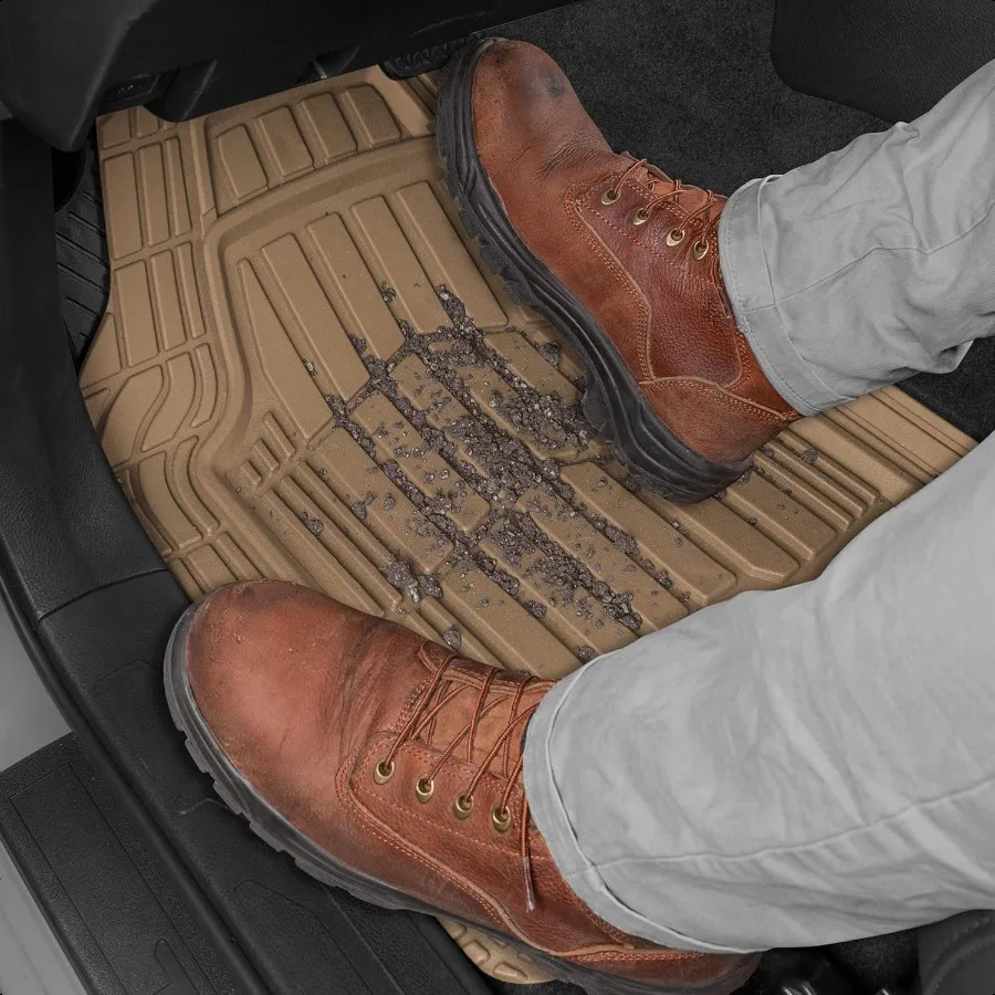® ToughRide™ HeavyDuty 3 Piece Rubber All Season Floor Mats for Car Truck Van SUV Beige Premium Trim to Fit Cars Floor Mat All