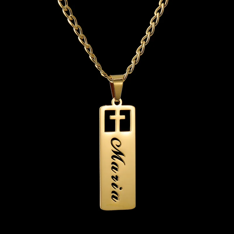 Spark New Customized Name Cross Necklaces Stainless Steel Personalized Pendant For Women Men Jewelry Gift