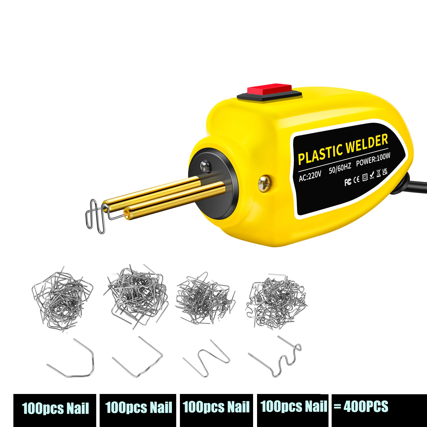 100W Mini Plastic Welding Machine Kit – Car Bumper Repair With 200 Staples, 4 Types (Flat/Wave/Corner), 110V