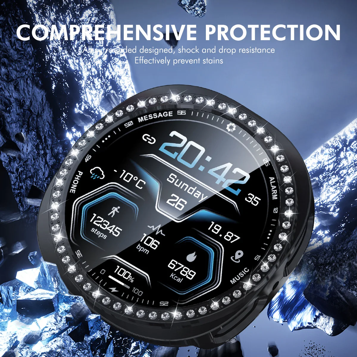 HAT PRINCE Per Samsung Galaxy Watch8 Custodia da 44 mm con pellicola per schermo PMMA Decorazione con strass Cover per orologio per PC - Nero