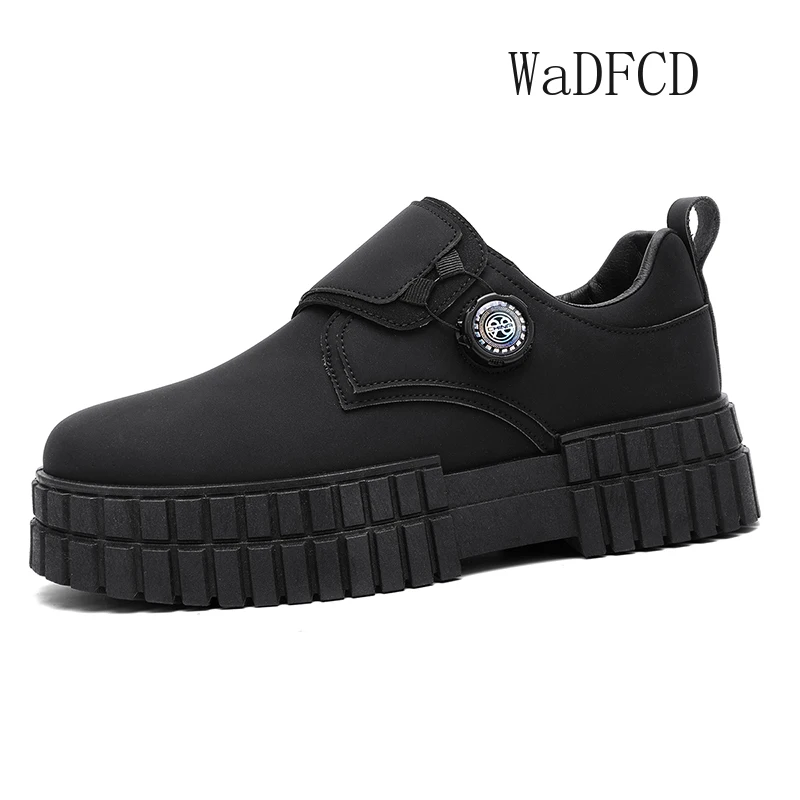 

Мокасины размера плюс 44, 45, 46, мужские дизайнерские рабочие туфли на пуговицах, модные повседневные туфли из микрофибры на увеличенной платформе