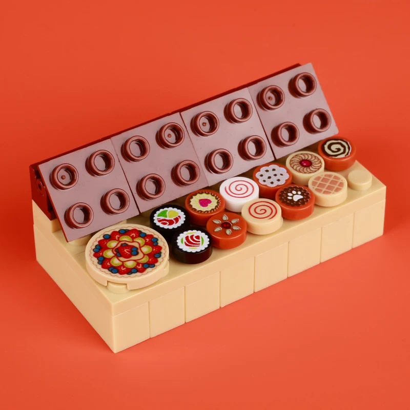 MOC Food Printed Tiles Building Blocks Kit Pizza Chocolate Sugar Sweets Dessert Cake Donut Drinks Milk Bricks Toys Children Gift