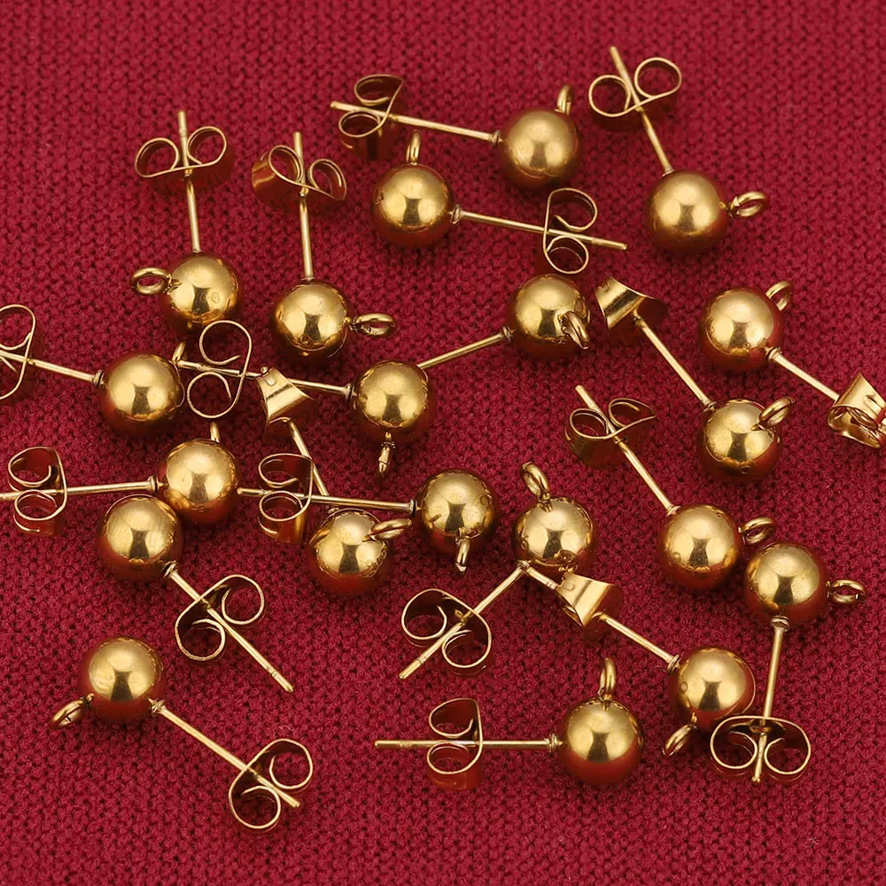 20 шт., нержавеющая сталь 4, 5, 6, 8 мм, круглые шариковые серьги-гвоздики, петли, крючки, серьги сзади для DIY, принадлежности для изготовления ювелирных изделий, оптовая продажа