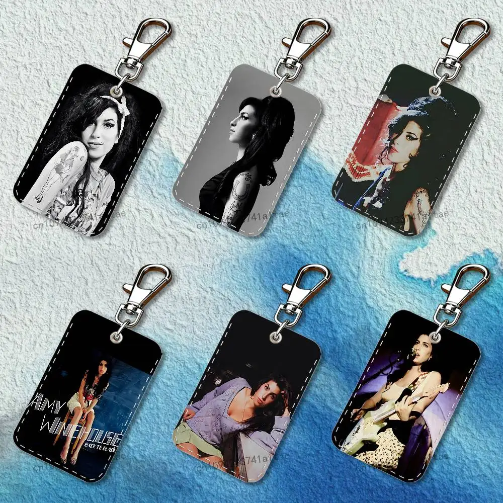 

Amy Winehouse Rectangle Card Case Leather Card Holder Keychain Key Ring Transportation Card Case