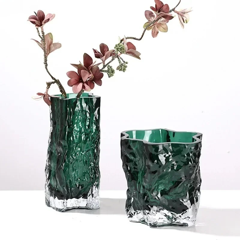 Creative Water Ripple Glacier Glass Vase Hydroponic Transparent Flower Pots Desk Decoration Flower Arrangement Floral Vases