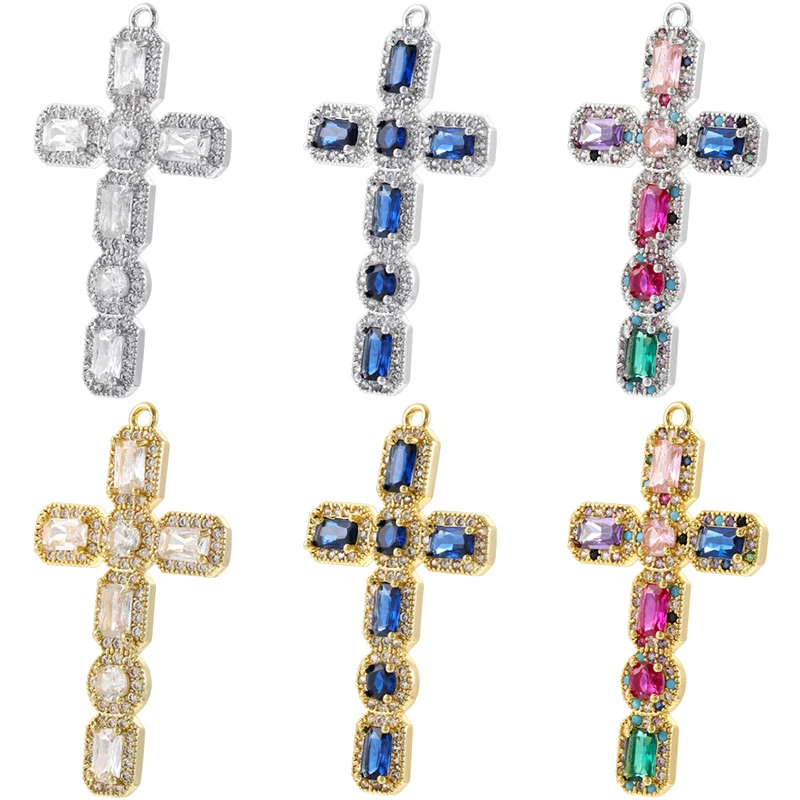 Cross Bohemian Charms for Jewelry Making Supplies Brass Cubic Zirconia DIY Bracelet Necklace Jewelry Excellent Quality:VD2364