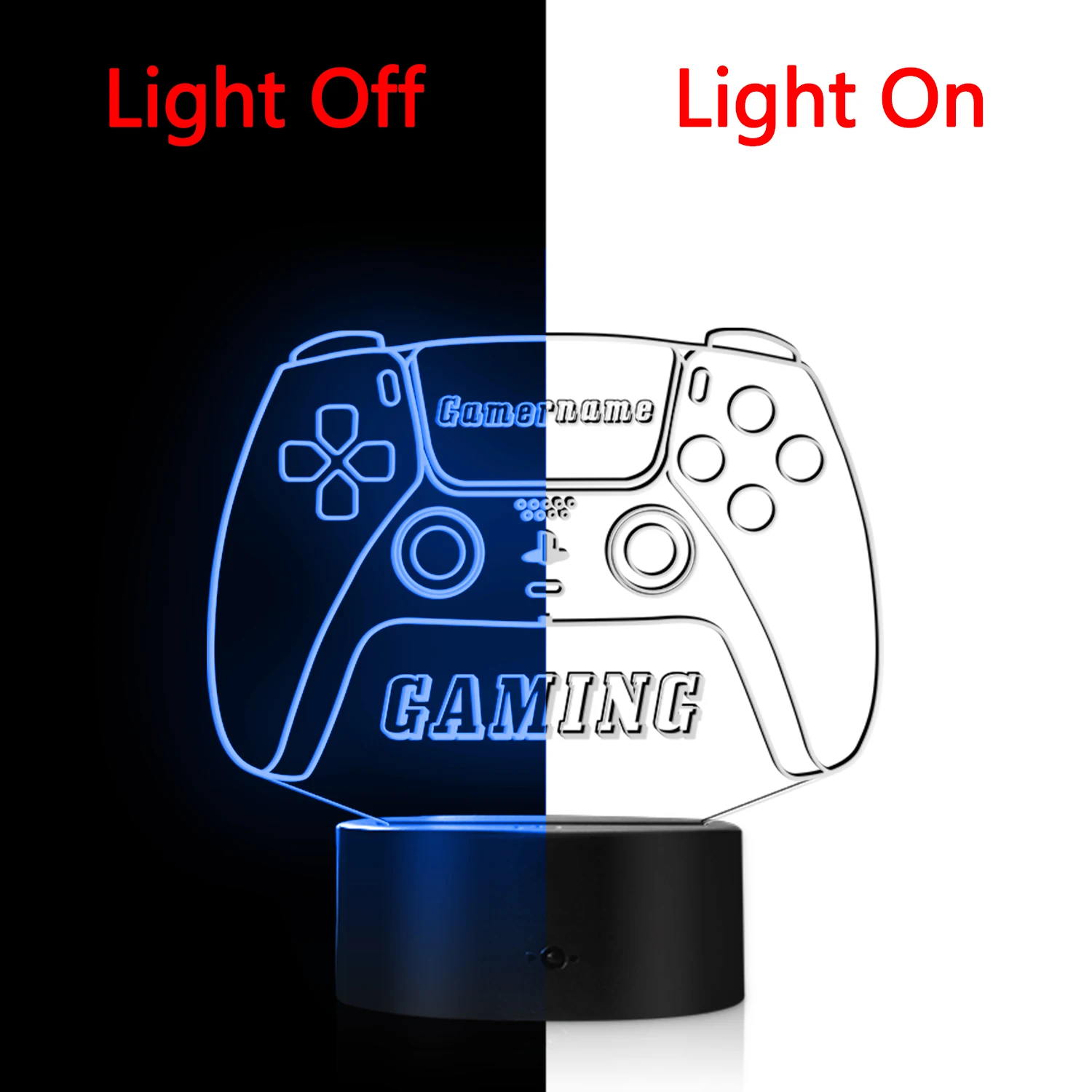 Candeeiro de mesa LED para controlador de jogo Controle de toque mutável de 7 cores Joystick Night Light, nome personalizado, presente gravado para gamer