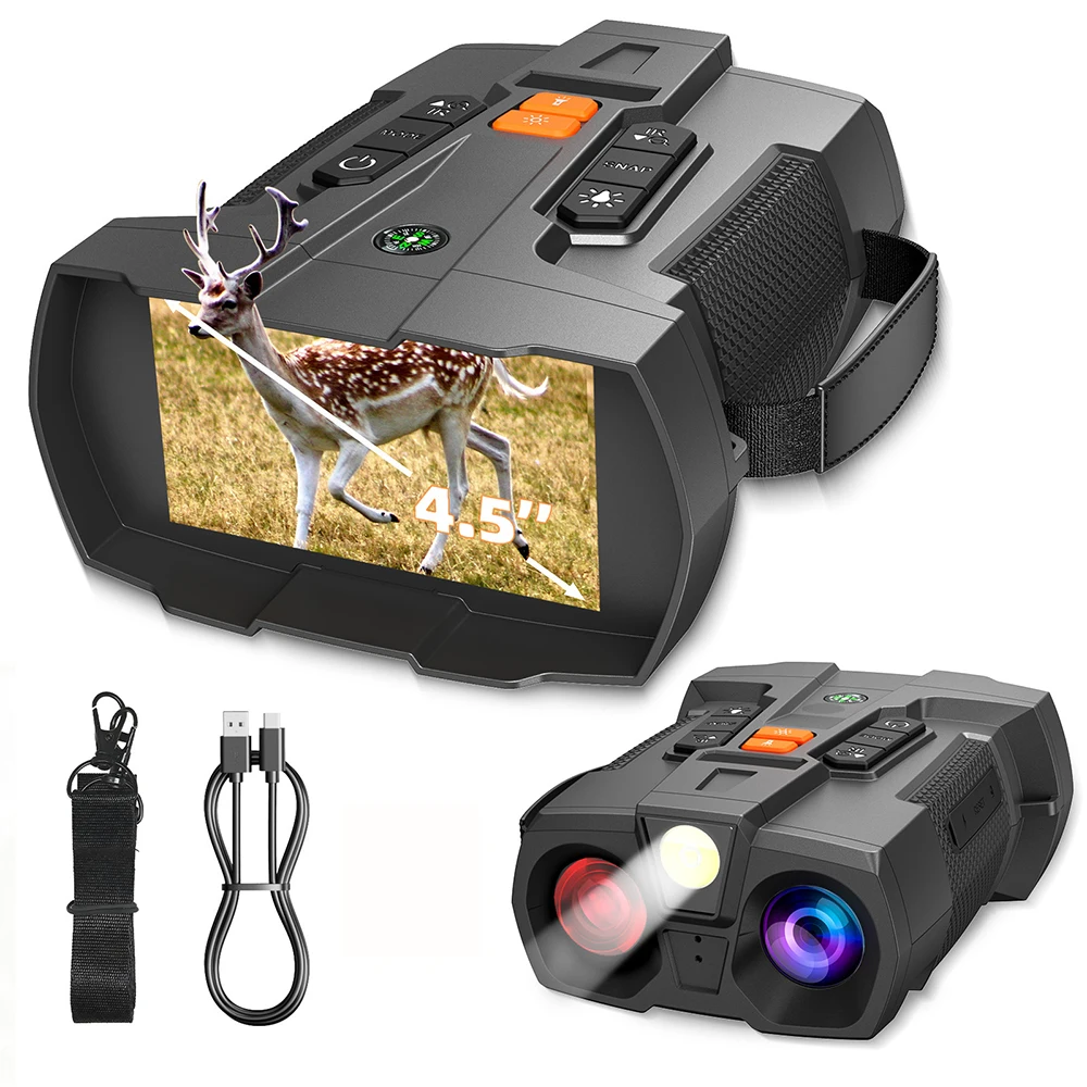 Dispositivo de visión nocturna, pantalla grande de 4,5 pulgadas, visión infrarroja de 7 niveles, gafas nocturnas, batería integrada de 5000mAh, telescopio para uso diurno y nocturno