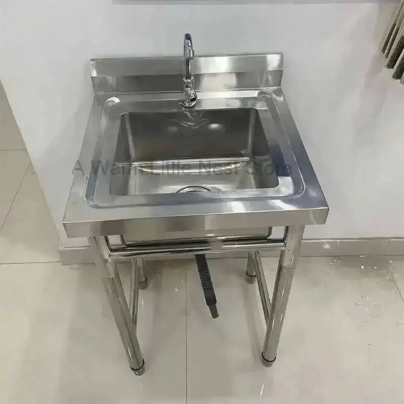 Stainless Steel Kitchen Sinks Floor-standing Multi-size Sink with Stand Commercial Kitchen Sink Wash Basin Kitchen Accessories