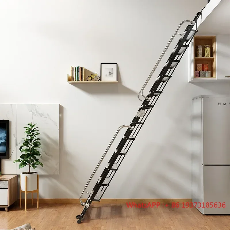 househol folding ladder, loft, lifting room, thickened aluminum alloy, 12 step, 14 step multifunctional telescopic handrail lad