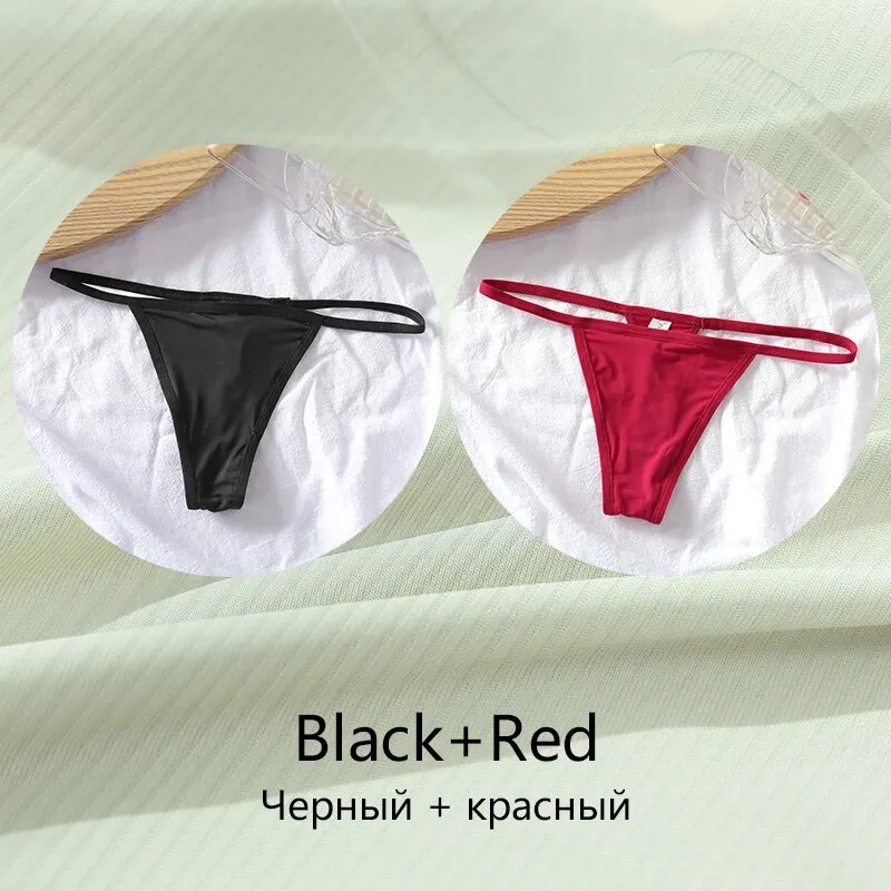 Finetoo 2Pcs Sexy Bikini Thongs Cotton Low Waisted Women Underwear Solid Color Female Panties Women Close Fitting Underpants