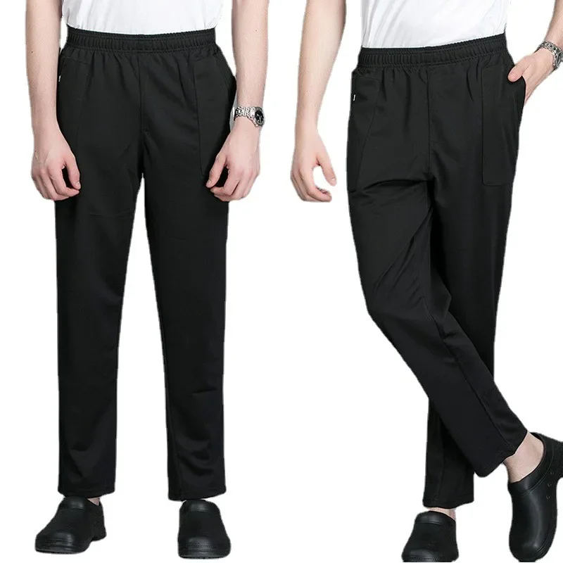 Black hotel bar restaurant chef uniform chef trousers high elastic waistband kitchen cooking chef pants work pants for men