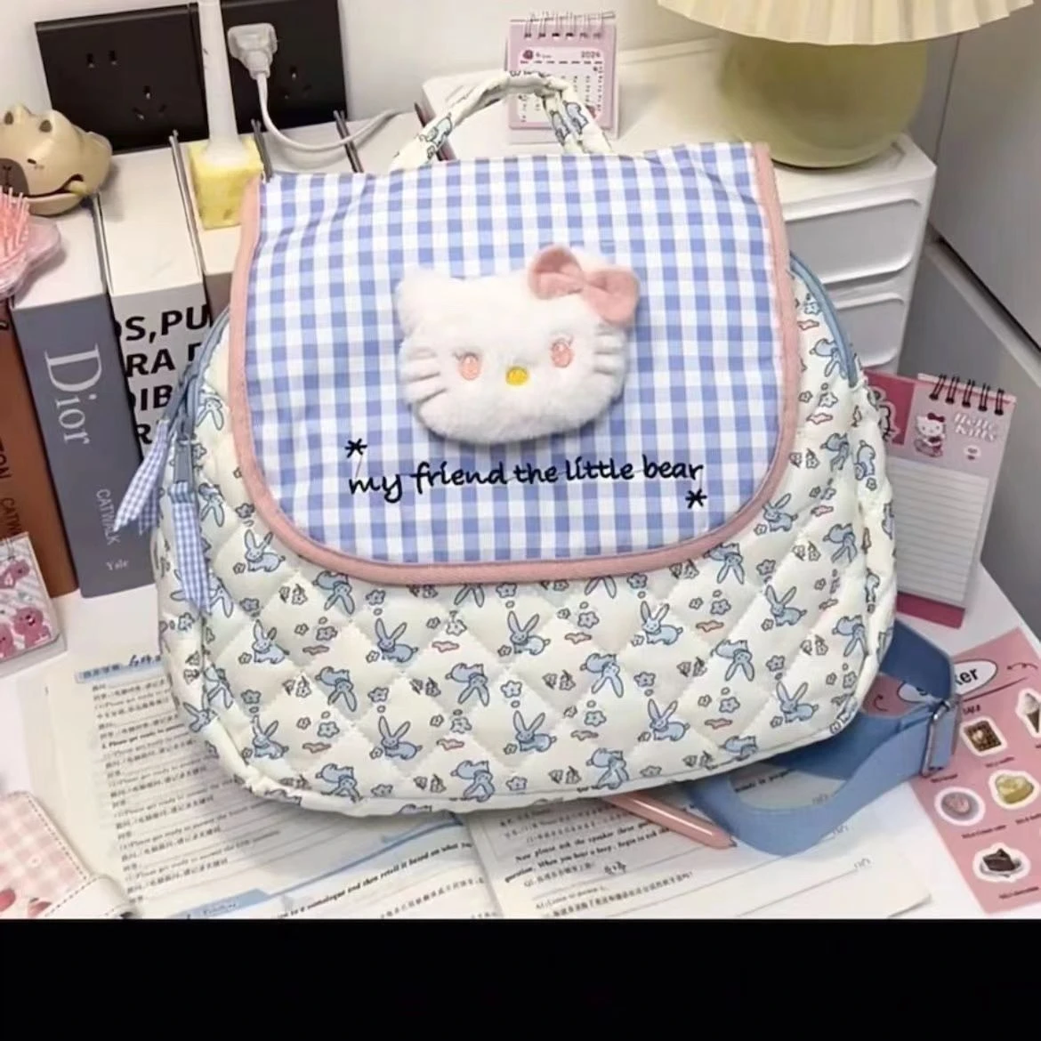 Xiuya Casual Backpacks for Women Plaid Hello Kitty Sweet Small Y2k Fashion Backpacks Vintage Japanese Style Female Aesthetic Bag